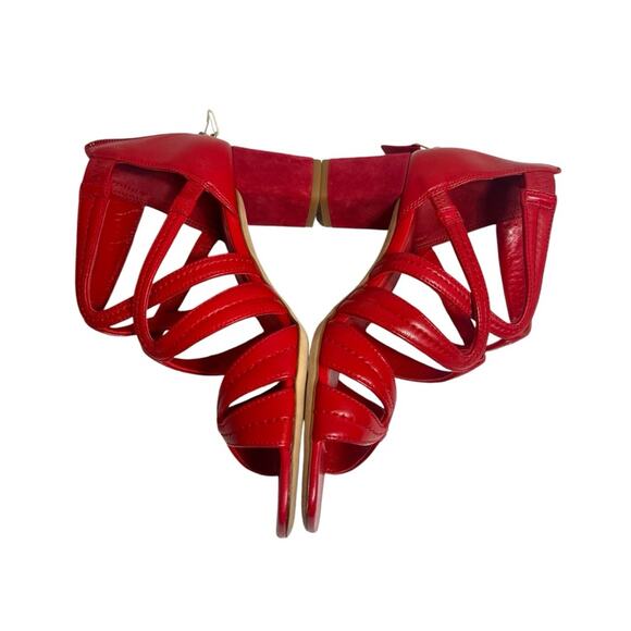 Sandro Aliza Suede-Trimmed Leather Sandals Sz 38 red - Picture 5 of 6